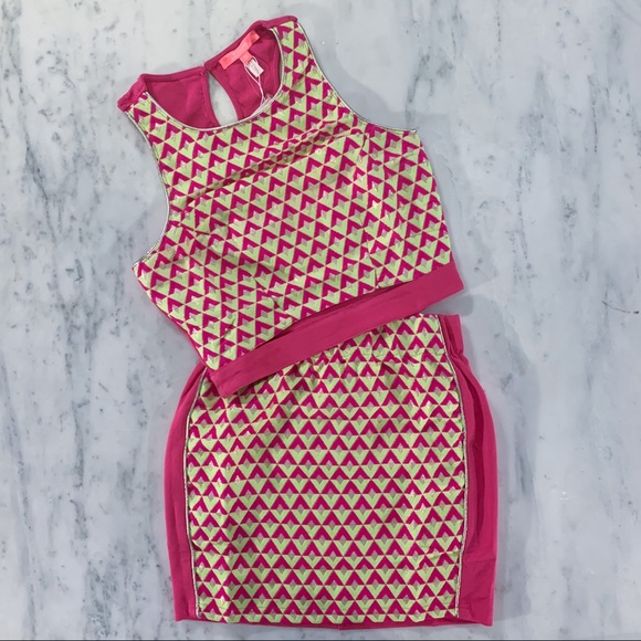 Neon Pink Two Piece Skirt Set - Picture 2 of 8